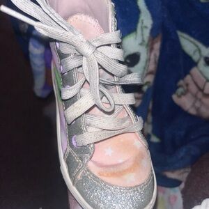 Kids Glittery Silver and Pink Shoes